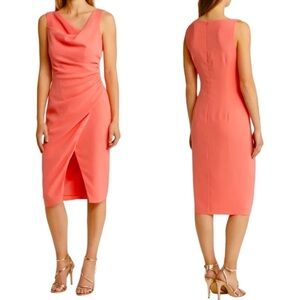 NWOT Black Halo Legend Sleeveless Ruched Sheath Dress in Flamingo sz 6